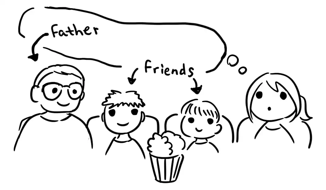 Chiikawa movie audience (kids and a father)