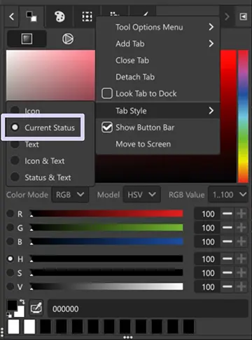 GIMP tab icon default settings idea