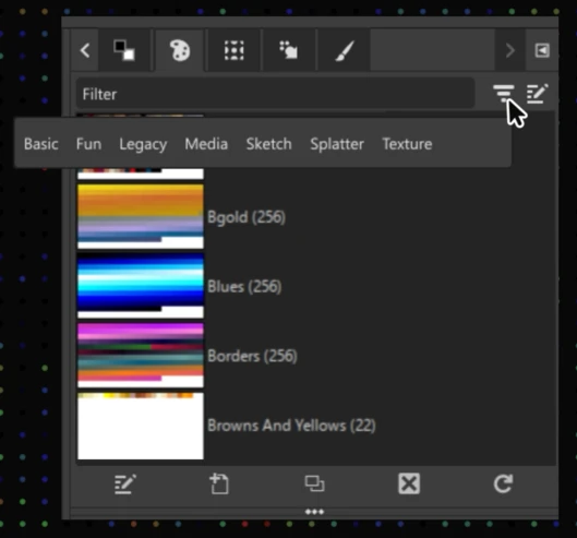 GIMP Palette list UI (recreated)