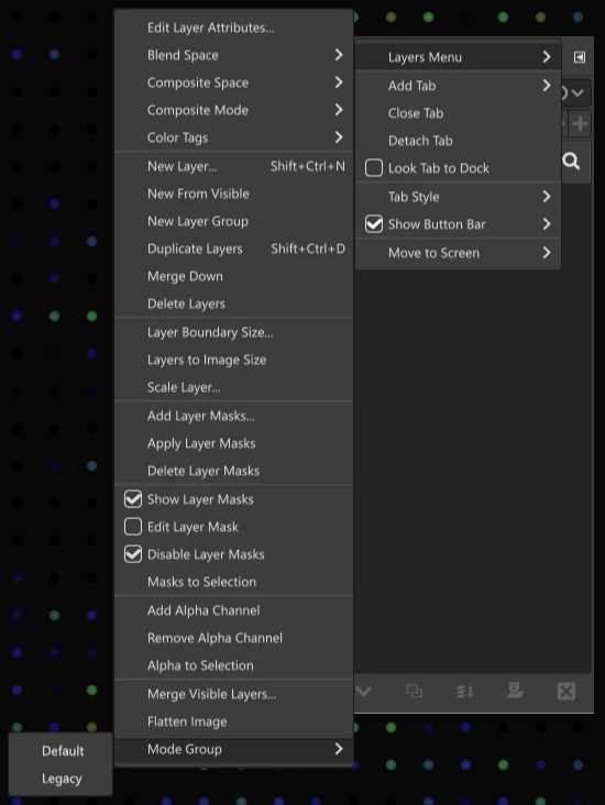 GIMP layer mode menu (recreated)