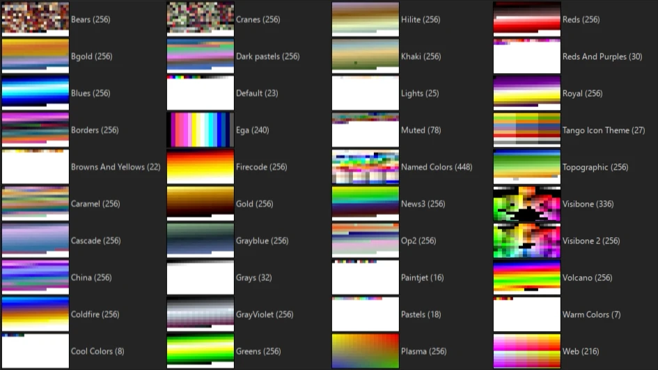 GIMP default color palettes