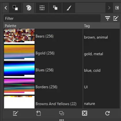 GIMP Palette list UI (recreated)